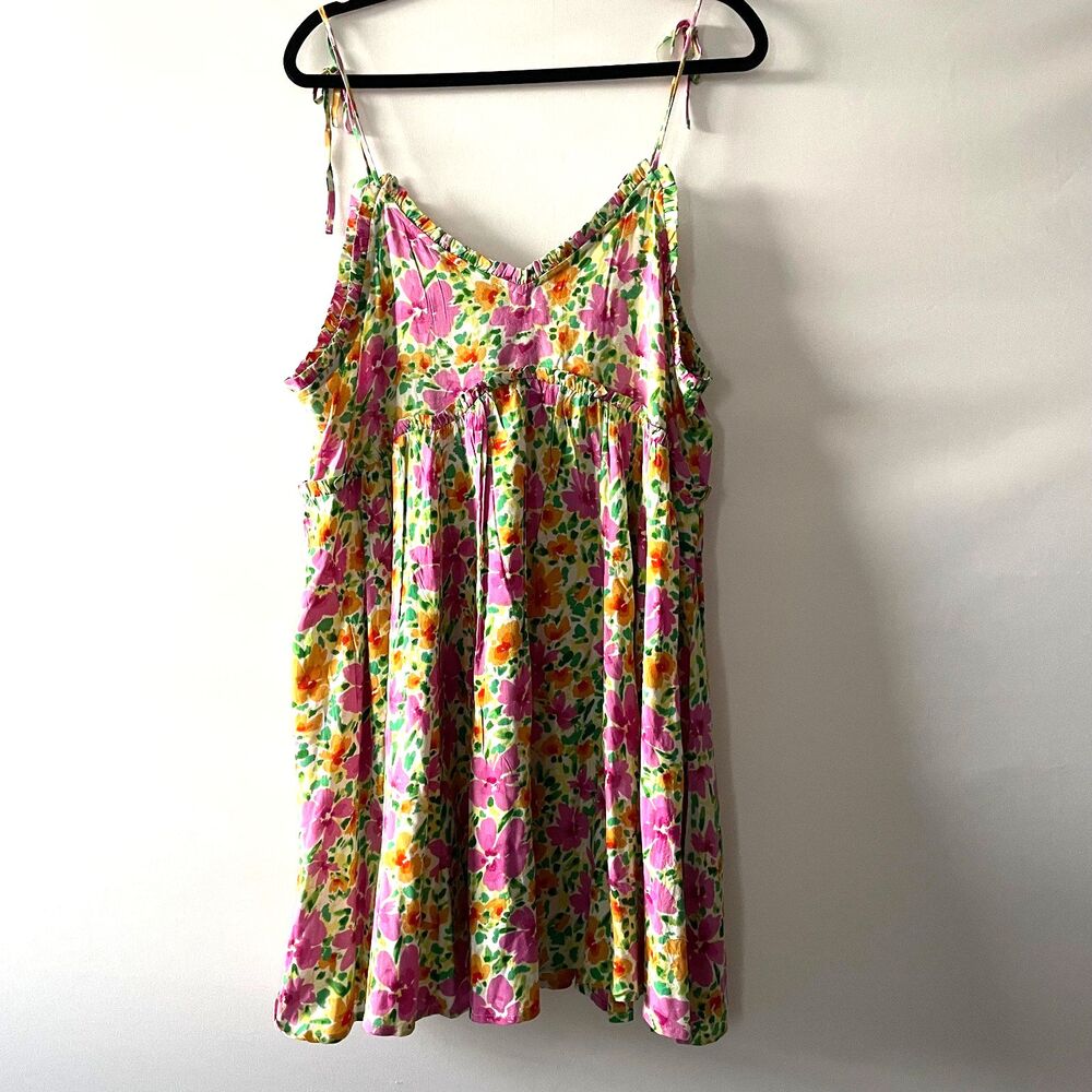 Patrons of Peace Malibu Mini Dress Babydoll Floral Size XL Boho Tie Straps - Picture 2 of 11